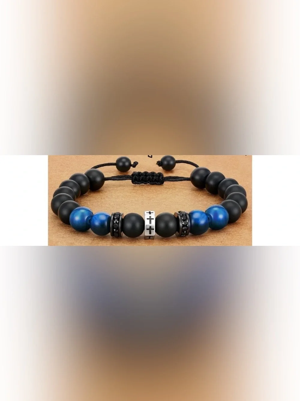 #2677**Men's Black and Navy Beaded Baptism Bracelet - Unbranded